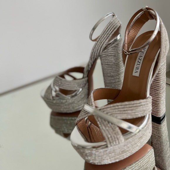 AQUAZZURA Sundance 140 crystal-embellished metallic platform sandals $1,895 37 - Picture 15 of 17